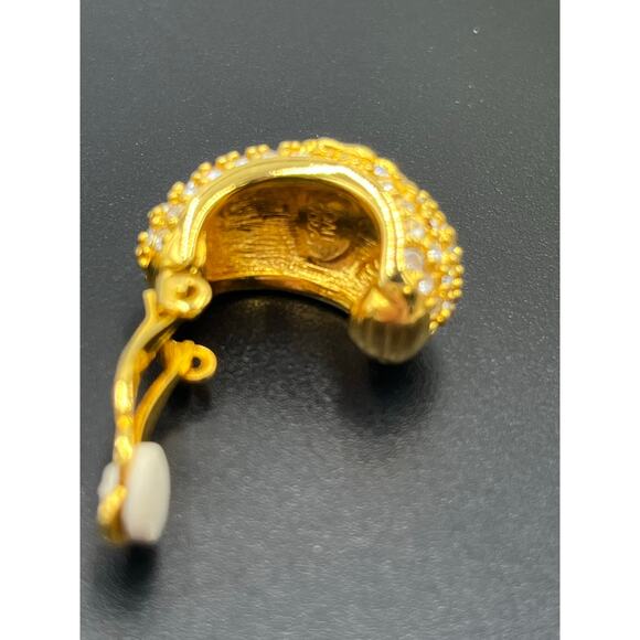 Joan Rivers Vintage Gold Plated Pave Red Rhinestone Flower Clip On Earrings - Picture 8 of 9